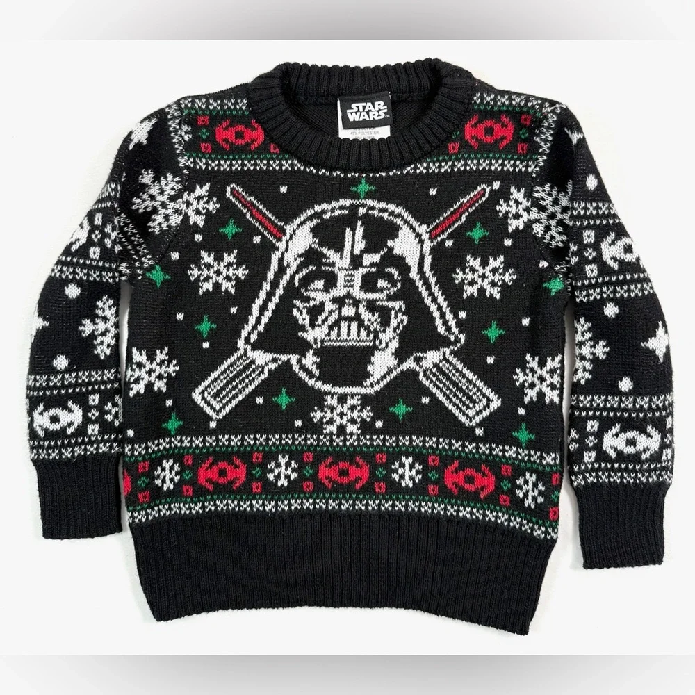 STAR WARS‎ Baby Boys' Black Knit Darth Vader Fair Isle Holiday Sweater Size 12M